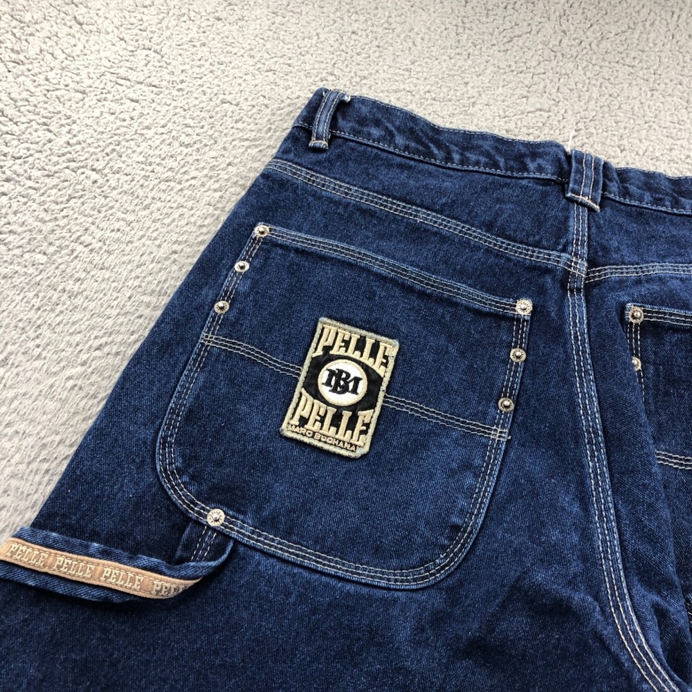 Vintage Pelle Pelle Jeans Mens 33x34 Blue Baggy Embroidered  Skater 90s Grunge
